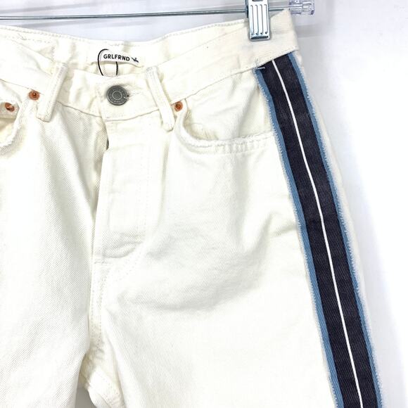 GRLFRND Karolina Jeans Women's Size 25 High Rise Straight Crop White Side Stripe - Picture 6 of 9